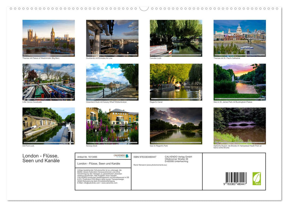 Londres – Rivières, lacs et canaux (Calvendo Premium Wall Calendar 2024) 