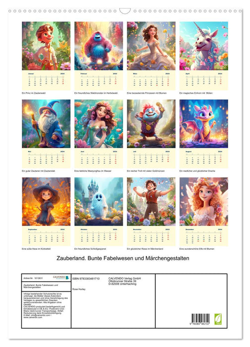 Magic land. Colorful mythical creatures and fairy tale characters (CALVENDO wall calendar 2024) 
