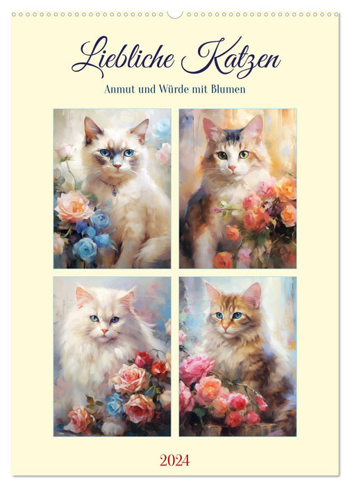 Liebliche Katzen. Anmut und Würde mit Blumen (CALVENDO Wandkalender 2024)