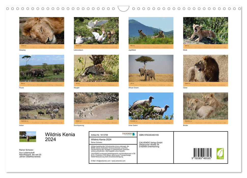 Wilderness Kenya 2024 (calendrier mural CALVENDO 2024) 