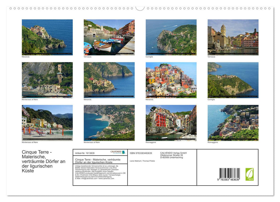 Cinque Terre - Villages pittoresques et de rêve sur la côte ligure (Calendrier mural CALVENDO Premium 2024) 