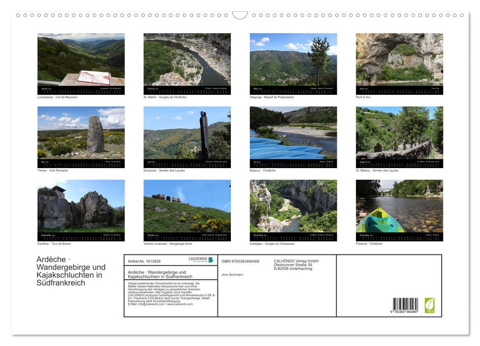 Ardèche · Wandergebirge und Kajakschluchten in Südfrankreich (CALVENDO Wandkalender 2024)