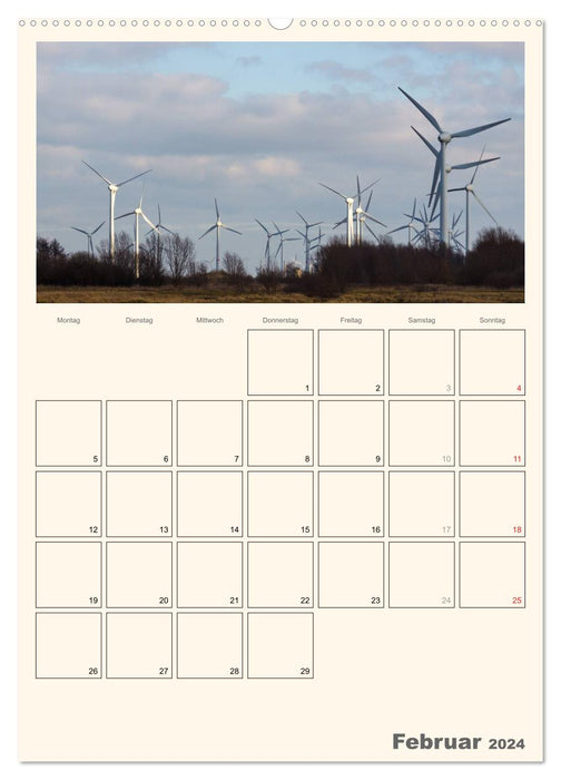 Windkraft in der Landschaft Ostfrieslands / Terminplaner (CALVENDO Premium Wandkalender 2024)