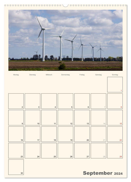 Windkraft in der Landschaft Ostfrieslands / Terminplaner (CALVENDO Premium Wandkalender 2024)