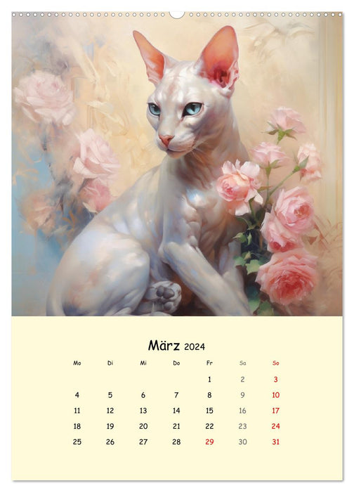 Lovely cats. Grace and dignity with flowers (CALVENDO Premium Wall Calendar 2024) 