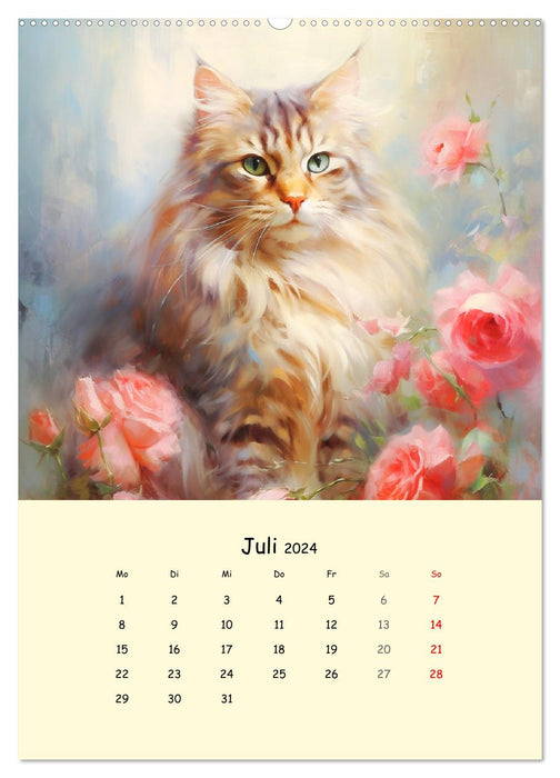 Liebliche Katzen. Anmut und Würde mit Blumen (CALVENDO Premium Wandkalender 2024)