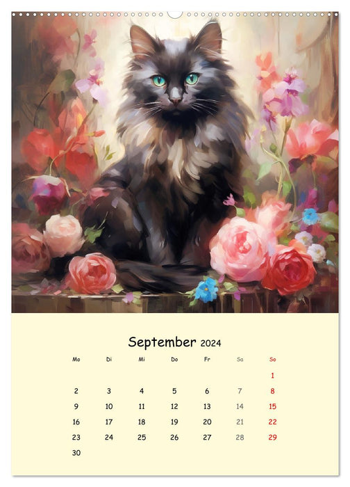 Liebliche Katzen. Anmut und Würde mit Blumen (CALVENDO Premium Wandkalender 2024)
