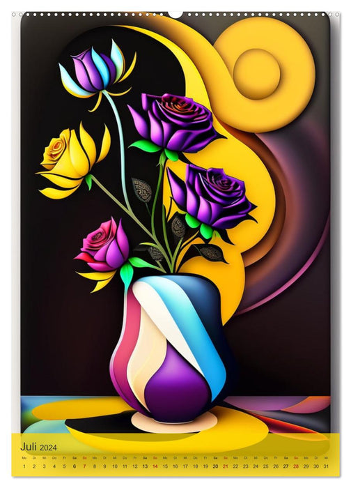 Bouquets de fleurs abstraits (Calendrier mural CALVENDO Premium 2024) 