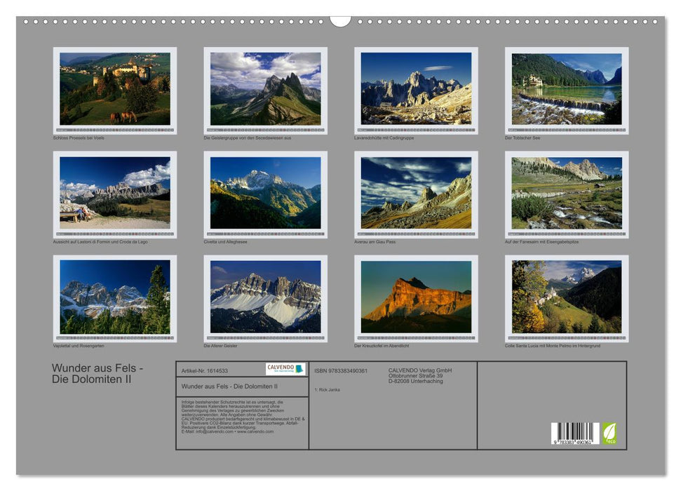 Wunder aus Fels - Die Dolomiten II (CALVENDO Wandkalender 2024)