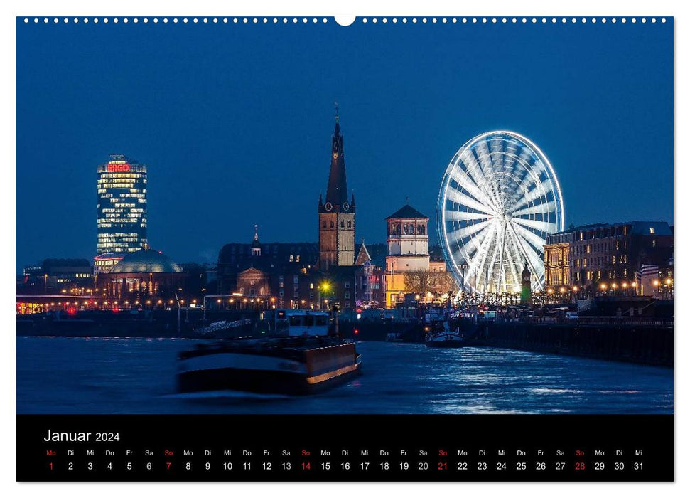 Düsseldorf - Ansichten am Abend (CALVENDO Premium Wandkalender 2024)