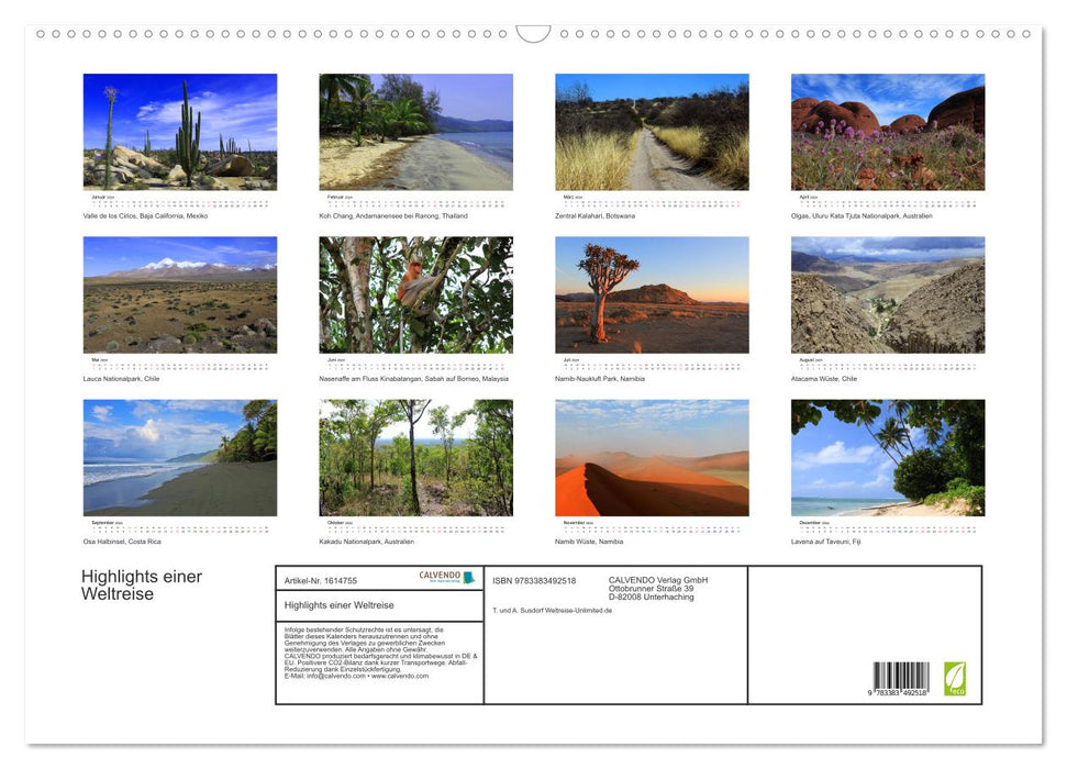 Highlights of a trip around the world (CALVENDO wall calendar 2024) 