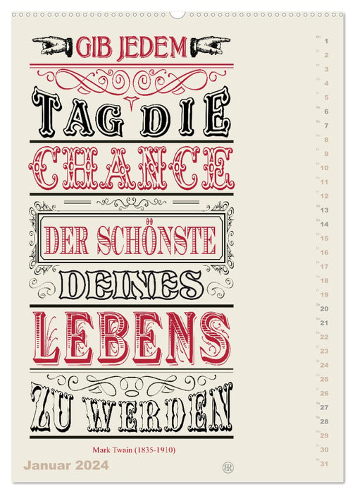 La plus belle sagesse de la vie Typo - Calendrier (CALVENDO Premium Wall Calendar 2024) 