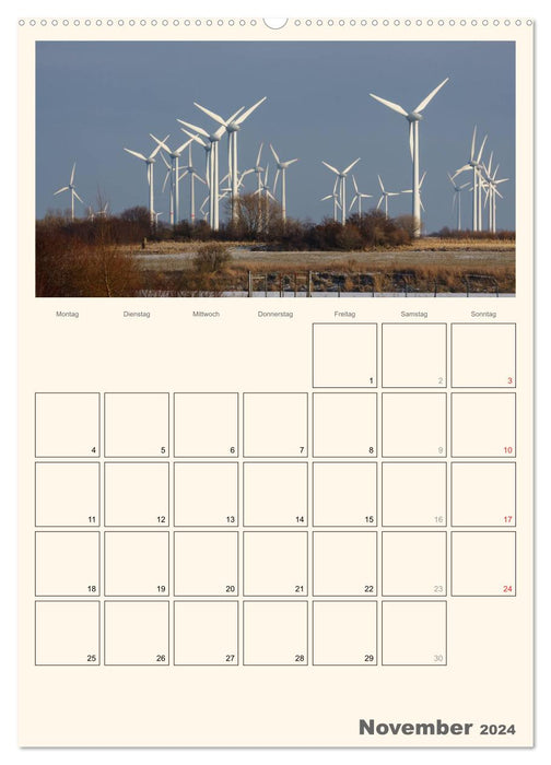 L'énergie éolienne dans le paysage de la Frise orientale / planificateur de rendez-vous (calendrier mural CALVENDO 2024) 