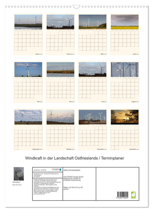 L'énergie éolienne dans le paysage de la Frise orientale / planificateur de rendez-vous (calendrier mural CALVENDO 2024) 