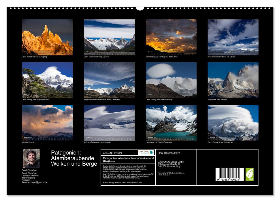 Patagonia: Breathtaking clouds and mountains (CALVENDO Premium Wall Calendar 2024) 