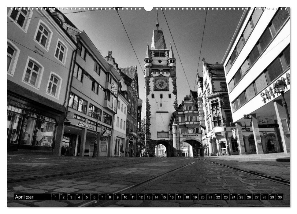 Freiburg i. Breisgau Black on White (CALVENDO Wall Calendar 2024) 