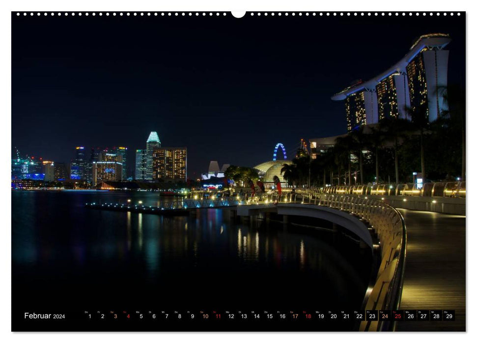 Singapore - The Colors of the Night (CALVENDO Premium Wall Calendar 2024) 
