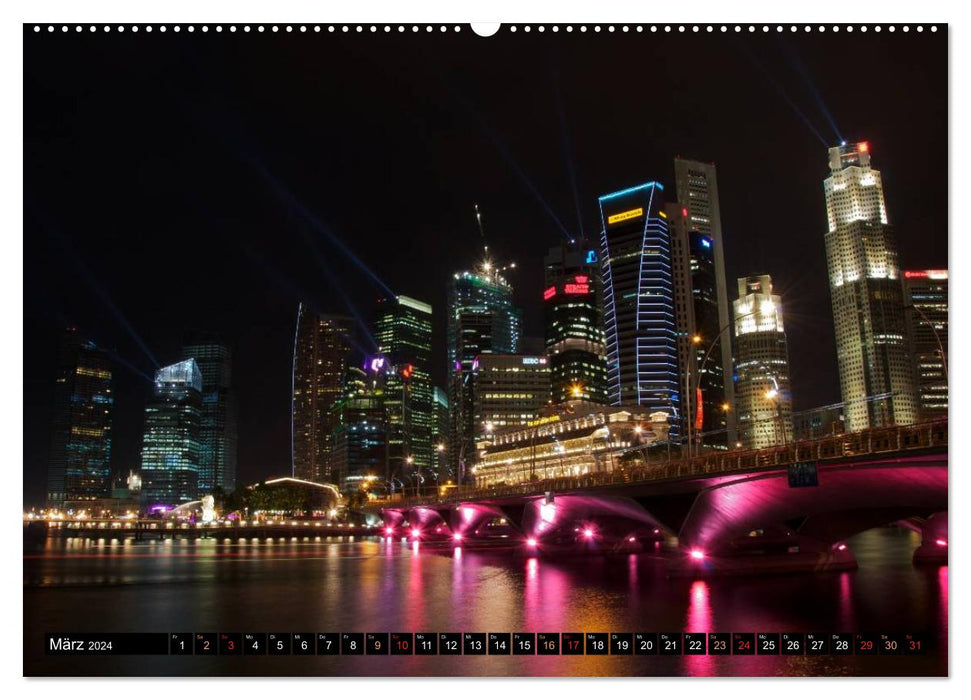 Singapore - The Colors of the Night (CALVENDO Premium Wall Calendar 2024) 