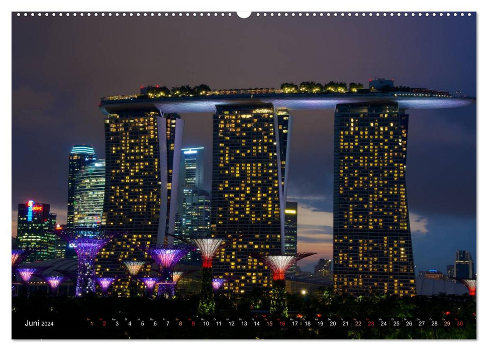 Singapore - The Colors of the Night (CALVENDO Premium Wall Calendar 2024) 