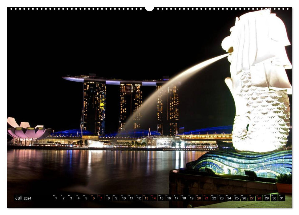 Singapore - The Colors of the Night (CALVENDO Premium Wall Calendar 2024) 