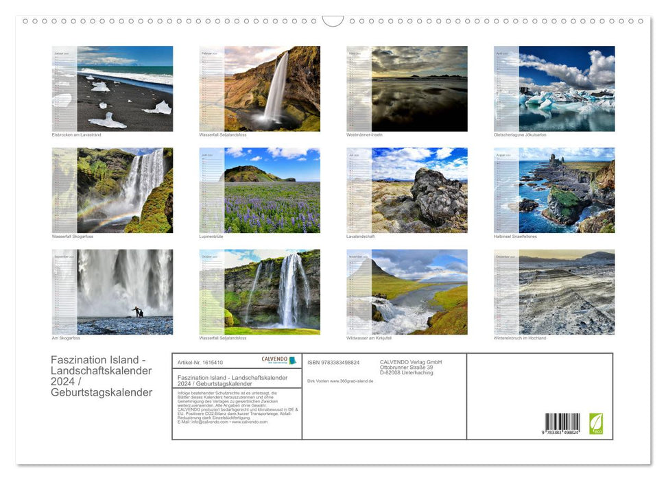 Fascination Iceland - Landscape Calendar 2024 / Birthday Calendar (CALVENDO Wall Calendar 2024) 