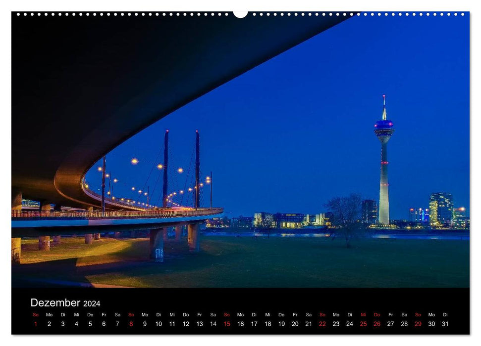 Düsseldorf - Ansichten am Abend (CALVENDO Wandkalender 2024)