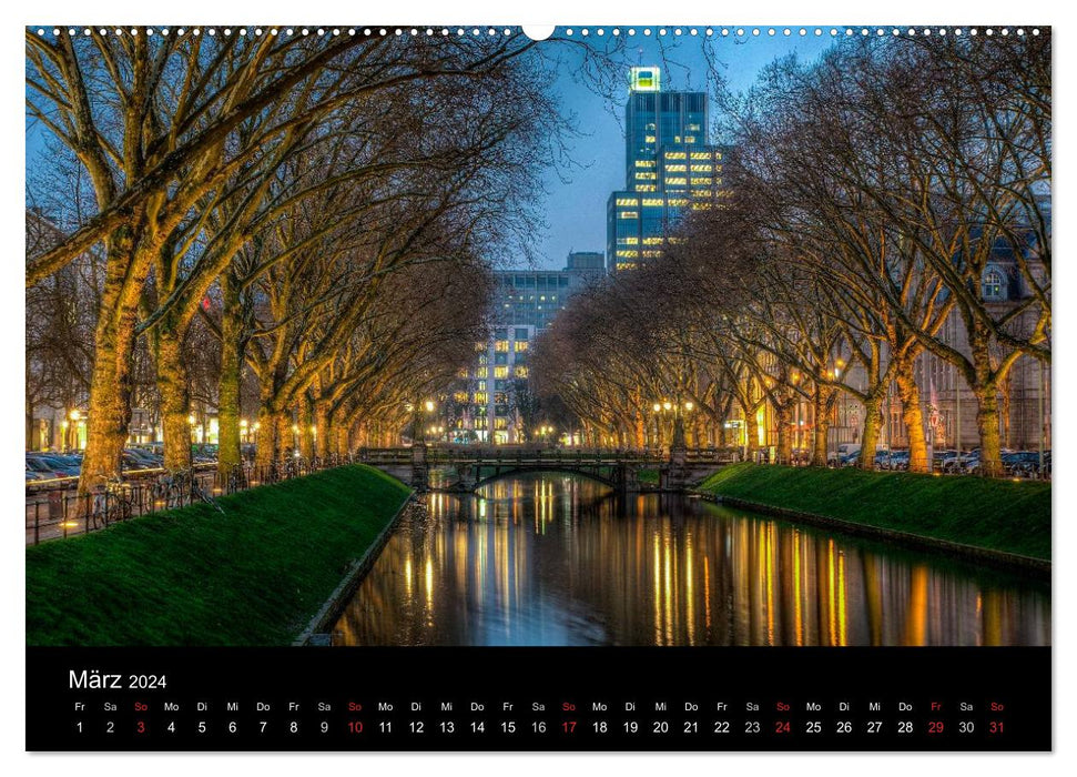 Düsseldorf - Ansichten am Abend (CALVENDO Wandkalender 2024)