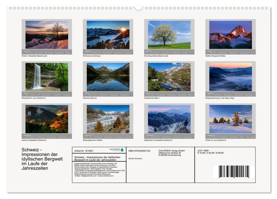 Switzerland - Impressions of the idyllic mountain world over the seasons (CALVENDO Premium Wall Calendar 2024) 