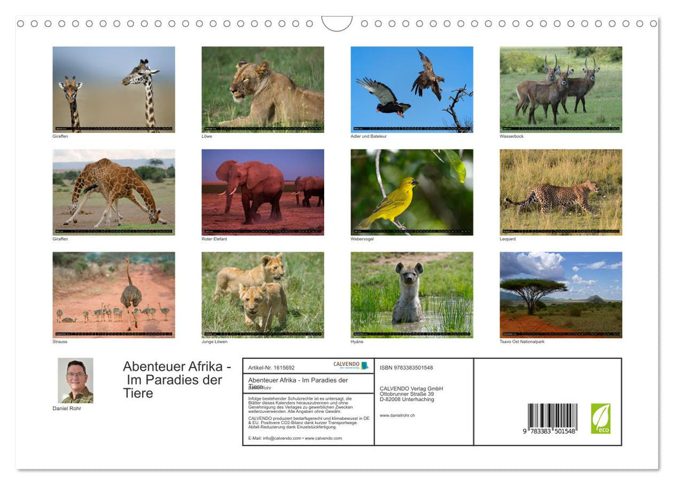 Adventure Africa - In the Paradise of Animals (CALVENDO Wall Calendar 2024) 