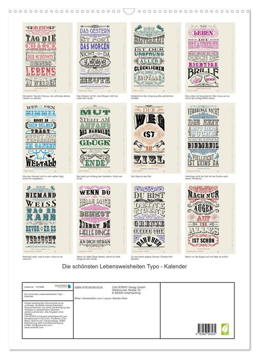 Die schönsten Lebensweisheiten Typo - Kalender (CALVENDO Wandkalender 2024)