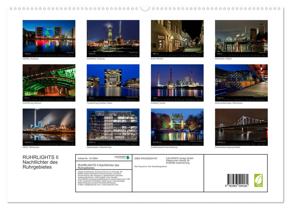 Ruhrlights II - Night lights of the Ruhr area (CALVENDO Premium Wall Calendar 2024) 