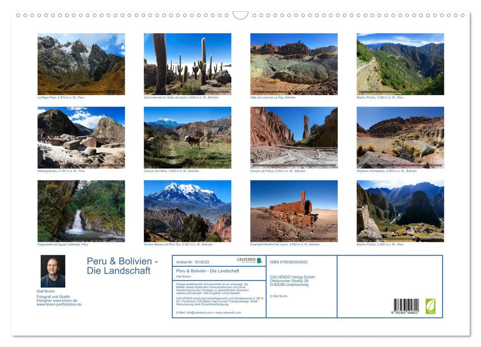 Peru &amp; Bolivia - The Landscape (CALVENDO Wall Calendar 2024) 