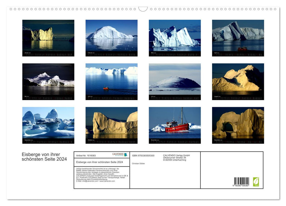 Les icebergs dans leur plus belle forme 2024 (Calendrier mural CALVENDO 2024) 