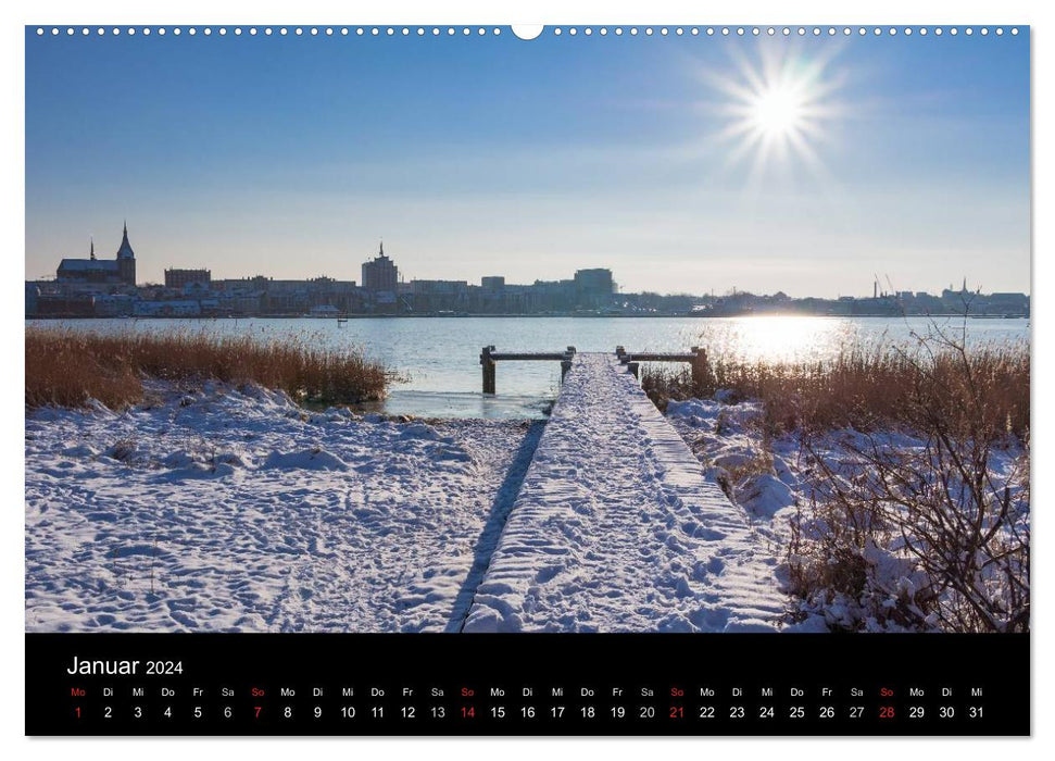 Sur la route dans la ville hanséatique de Rostock (calendrier mural CALVENDO 2024) 