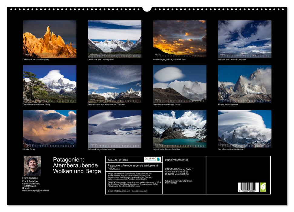 Patagonie : Nuages ​​et montagnes à couper le souffle (Calendrier mural CALVENDO 2024) 