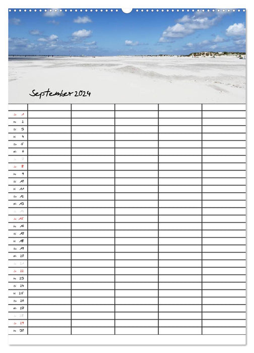 Paradis des vacances Amrum / planificateur familial (calendrier mural CALVENDO 2024) 