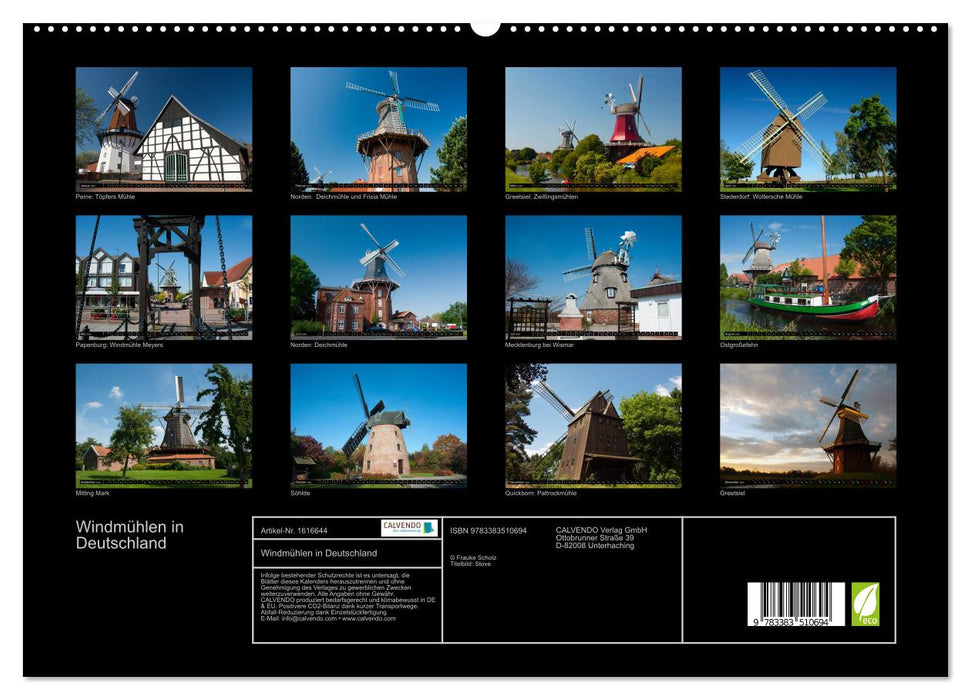 Windmills in Germany (CALVENDO Premium Wall Calendar 2024) 