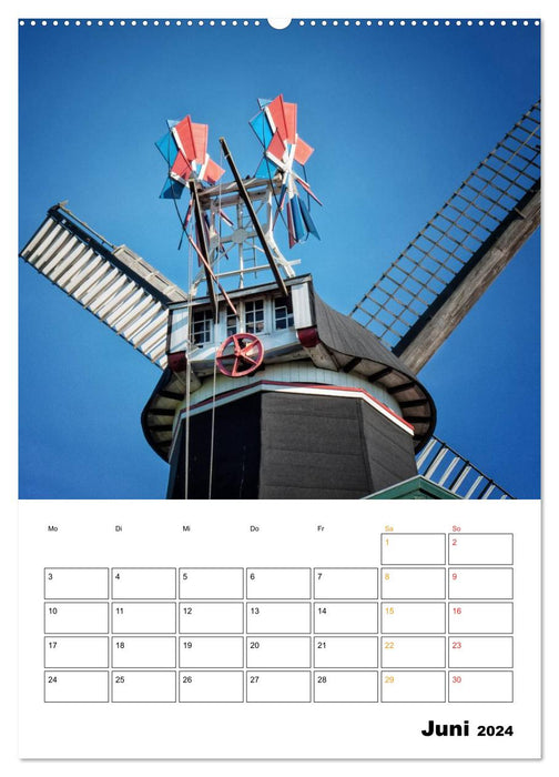 Historical windmills on the Frisian Mill Road / CH version / Planner (CALVENDO Premium Wall Calendar 2024) 