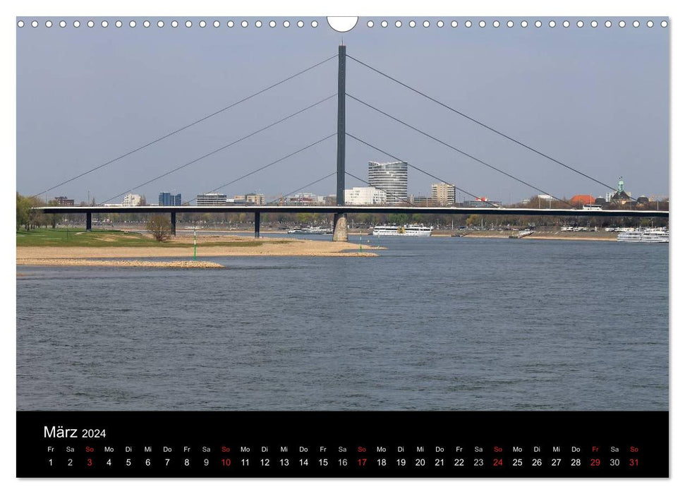 De rive en rive, les chemins de l'autre côté du Rhin à Düsseldorf (calendrier mural CALVENDO 2024) 