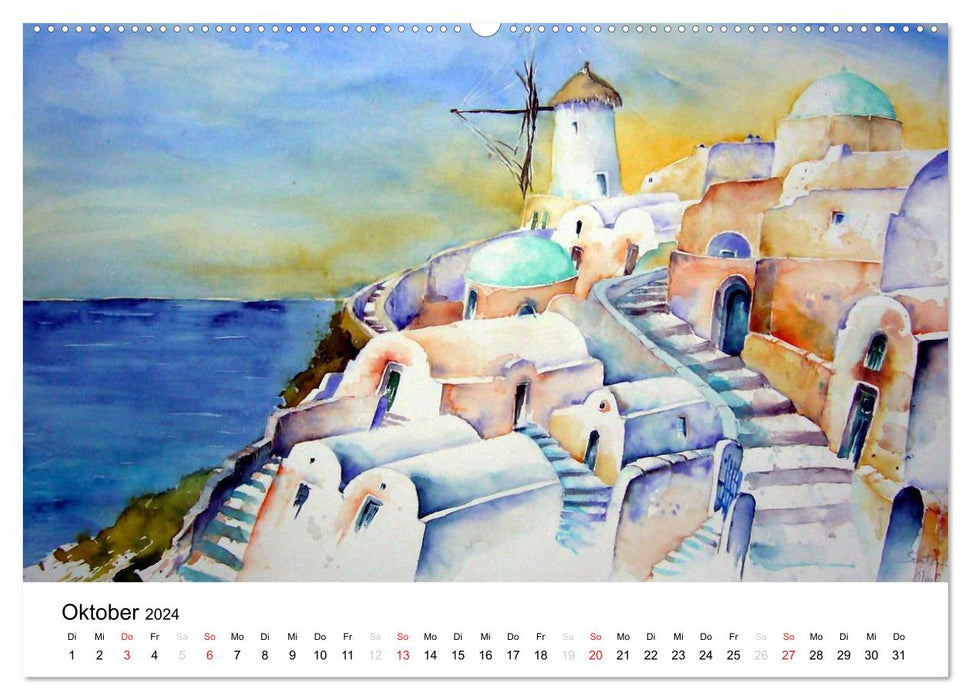 Aquarelles - à travers l'Europe (Calendrier mural CALVENDO 2024) 