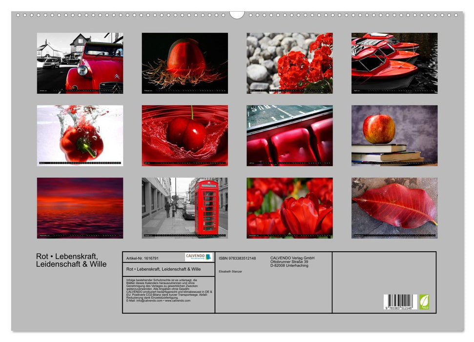 Rot • Lebenskraft, Leidenschaft & Wille (CALVENDO Wandkalender 2024)