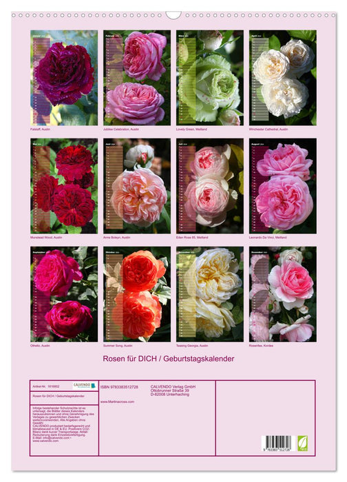 Roses pour VOUS / Calendrier d'anniversaire (Calvendo mural CALVENDO 2024) 