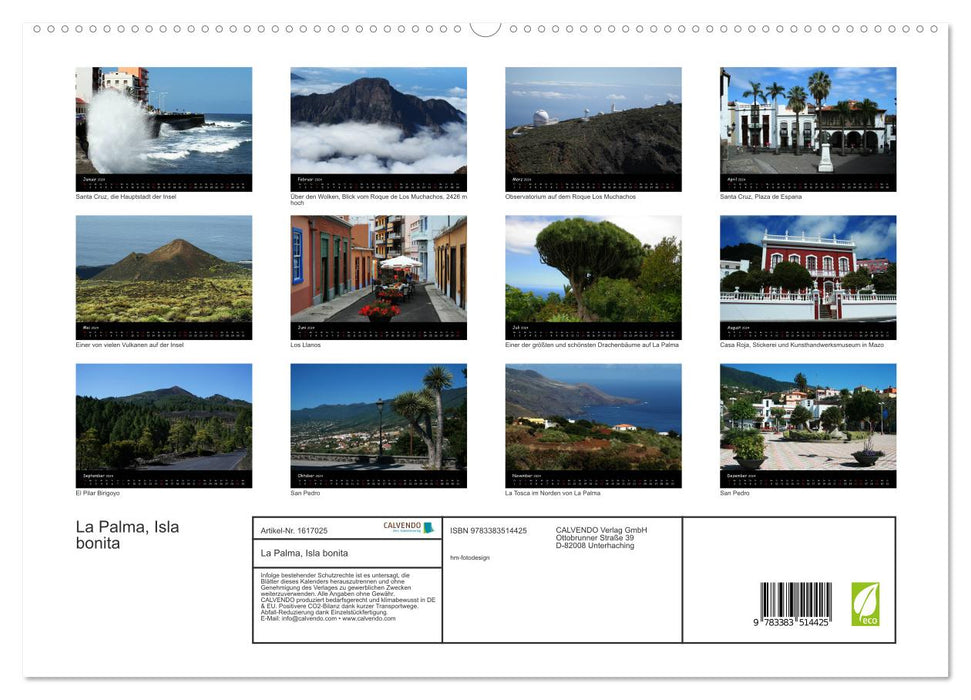 La Palma, Isla bonita (Calvendo Premium Calendrier mural 2024) 