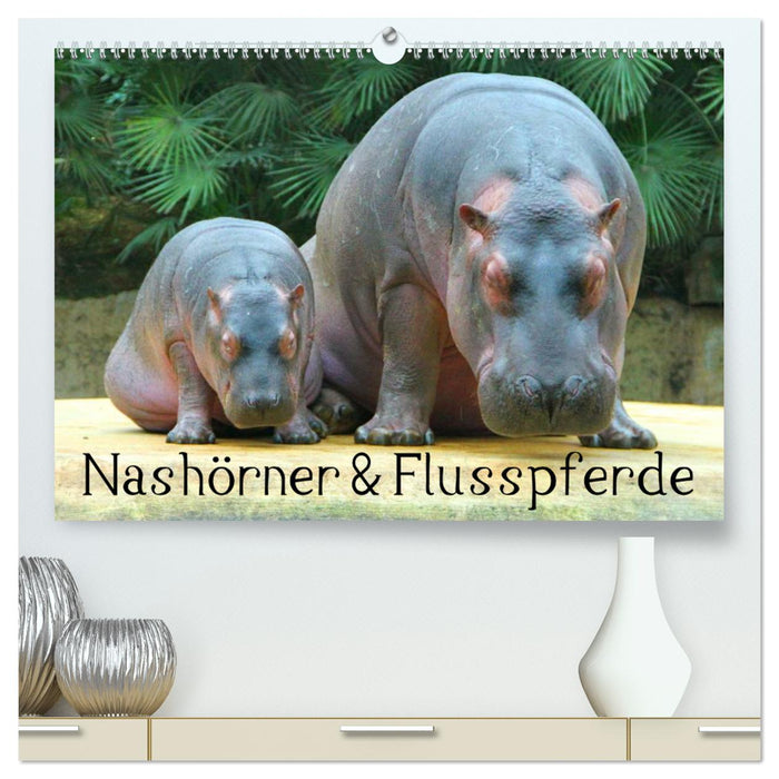 Rhinocéros et hippopotames (Calvendo Premium Wall Calendar 2024) 