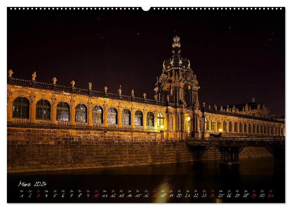 At night in Dresden (CALVENDO Premium wall calendar 2024) 