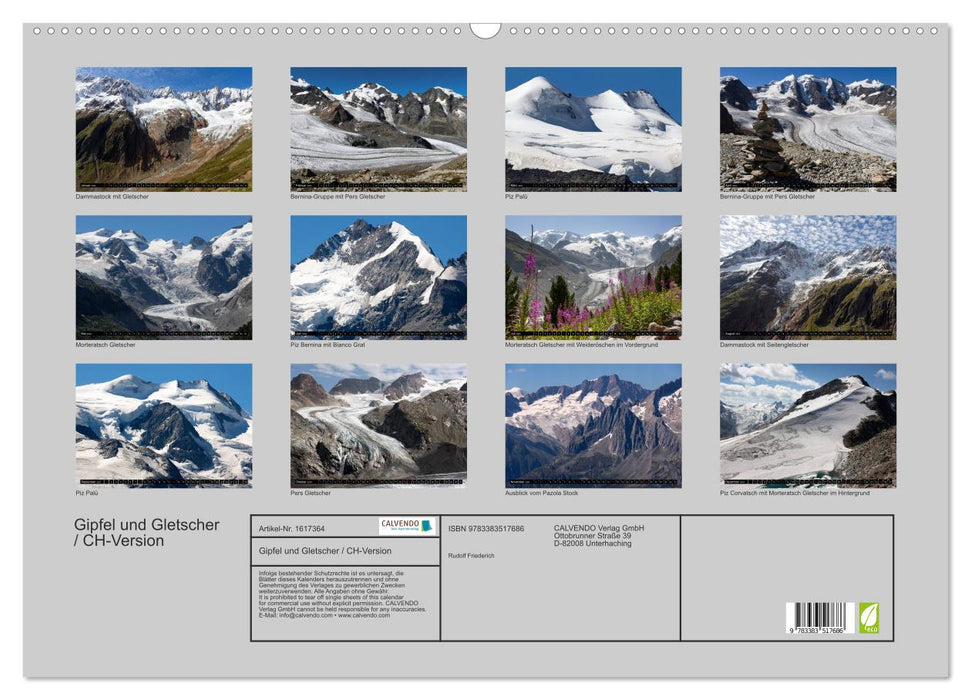 Montagnes suisses fantastiques - sommets et glaciers / version CH (calendrier mural CALVENDO 2024) 