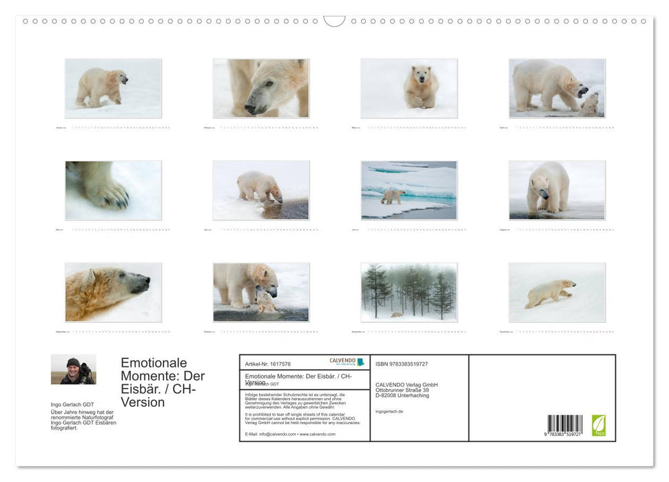 Emotionale Momente: Der Eisbär. / CH-Version (CALVENDO Wandkalender 2024)