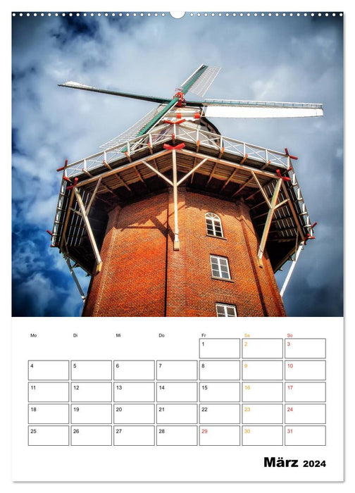 Historische Windmühlen an der Friesischen Mühlenstraße / CH-Version / Planer (CALVENDO Wandkalender 2024)