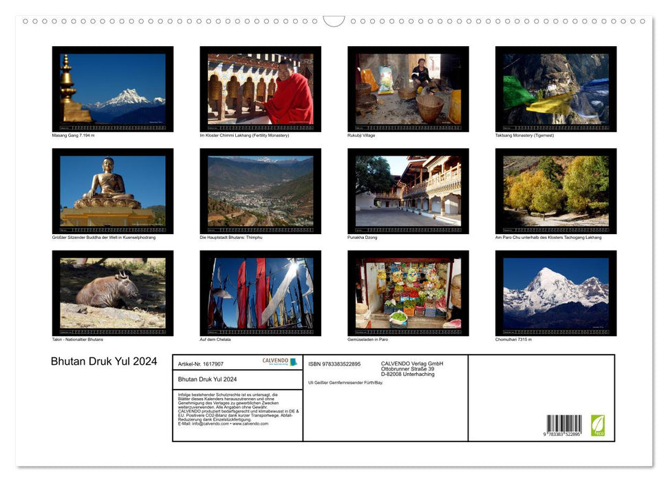 Bhutan Druk Yul 2024 (CALVENDO Wall Calendar 2024) 