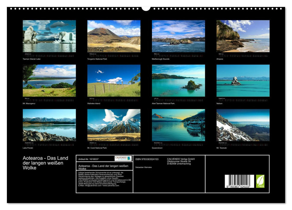 Aotearoa - The Land of the Long White Cloud (CALVENDO Premium Wall Calendar 2024) 